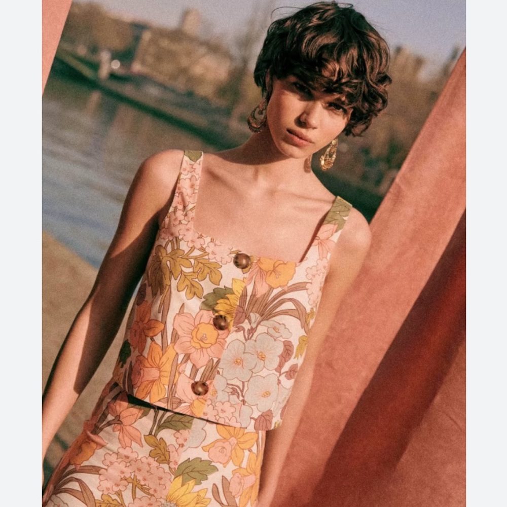 Sezane Thelma floral top crop top size 2